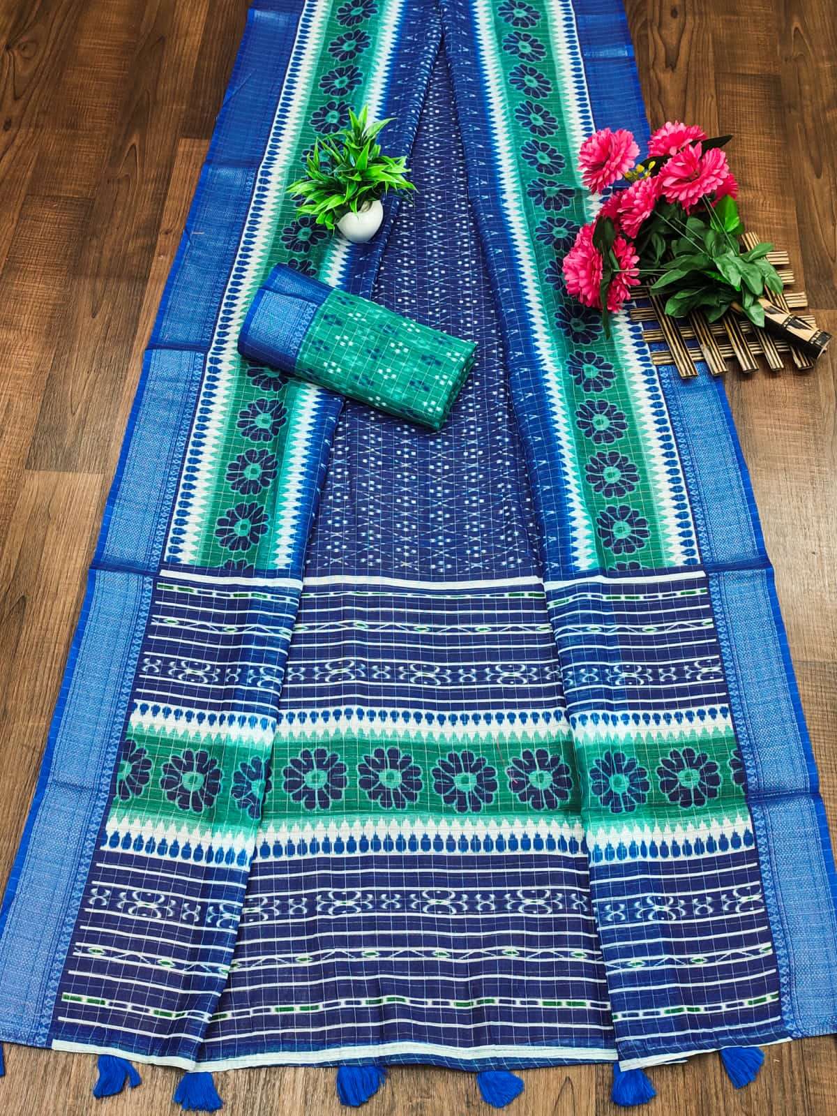 Soft cotton Checks linen fabric Saree With block Print In regular wear Saree wholesale in surat vrinda Soft cotton Checks linen fabric Saree With block Print In regular wear Saree wholesale in surat vrinda